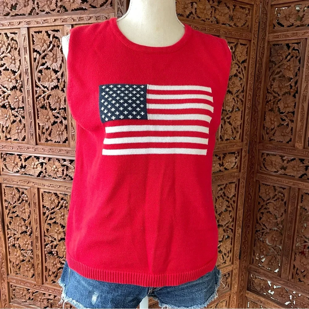Vintage Red Sleeveless American Flag Patriotic Knit Top - Picture 5 of 9